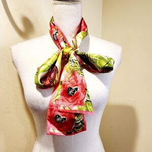 Talbots 100% Sil Floral Pink and Green Scarf